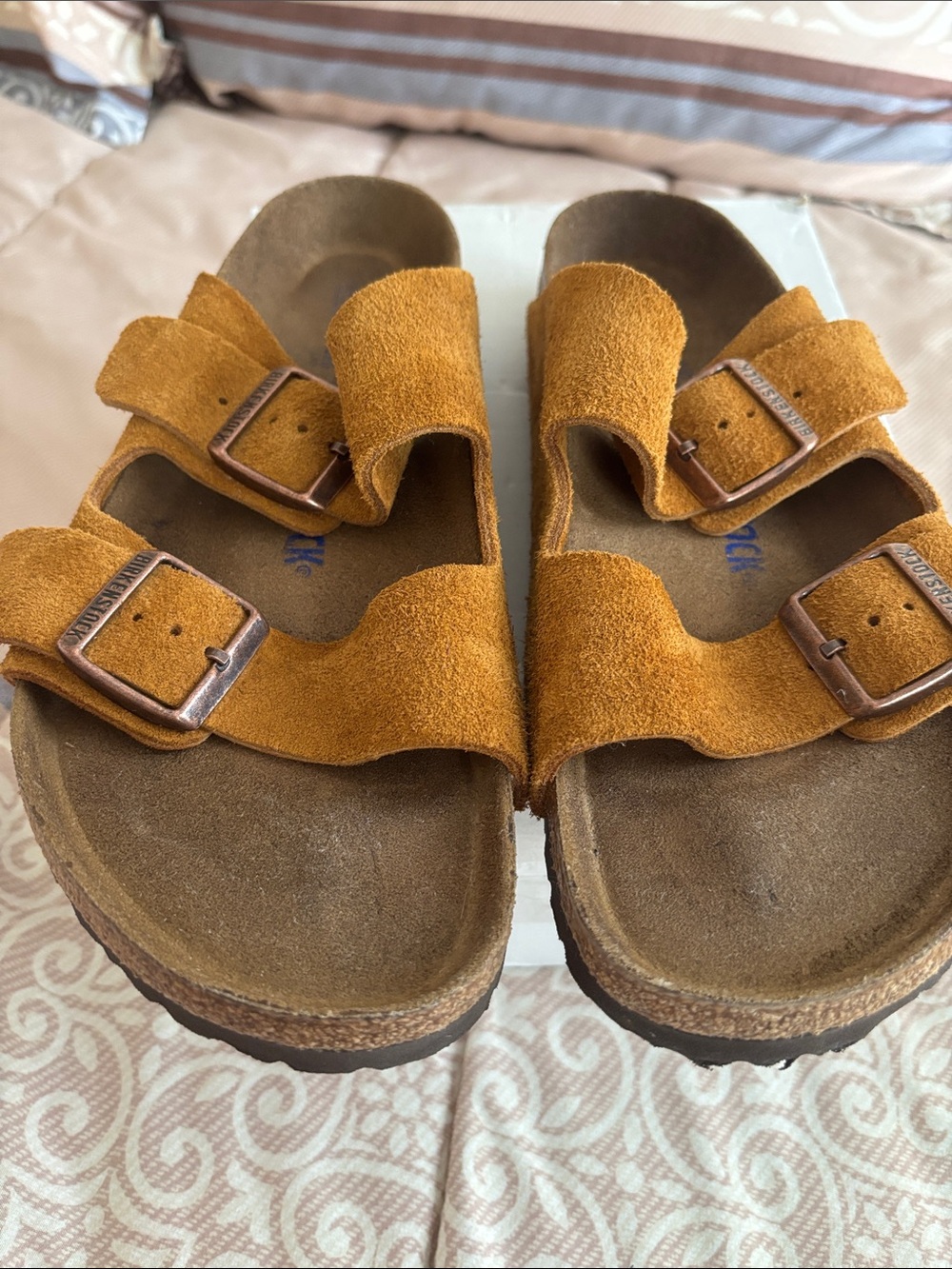 Birkenstock Women Suede Double-Buckle Sandals in Mink size 9 (40)